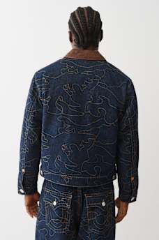 ALLOVER EMBROIDERED STITCH OVERSIZED DENIM JACKET, image 4