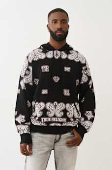 KNITTED BANDANA PRINT HOODIE, image 1