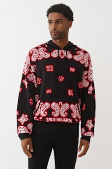KNITTED BANDANA PRINT HOODIE, image 1
