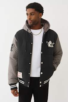 HOODED PUFFER VARSITY JACKET, image 7