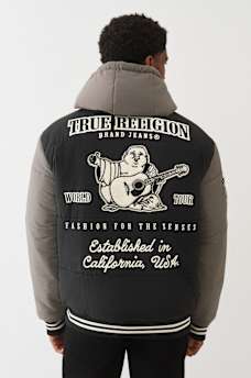 HOODED PUFFER VARSITY JACKET, image 1