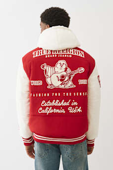 HOODED PUFFER VARSITY JACKET, image 1