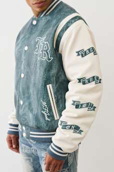 DENIM PRINT RETRO VARSITY JACKET, image 3