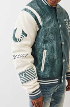 DENIM PRINT RETRO VARSITY JACKET, image 4