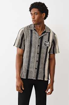 PATCH CROCHET CAMP COLLAR SHIRT, image 1
