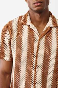 STRIPED CROCHET CAMP COLLAR SHIRT, image 4