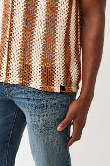 STRIPED CROCHET CAMP COLLAR SHIRT, image 5