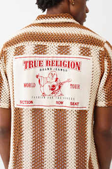 STRIPED CROCHET CAMP COLLAR SHIRT, image 6