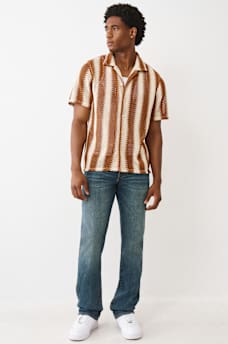 STRIPED CROCHET CAMP COLLAR SHIRT, image 7