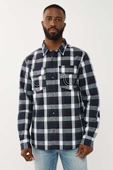ARCHED LOGO PLAID FLANNEL SHIRT, image 2