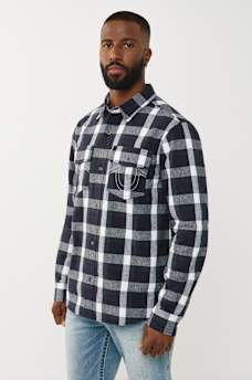 ARCHED LOGO PLAID FLANNEL SHIRT, image 3