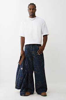 MIKEY ALLOVER EMBROIDERED STITCH BAGGY AF JEAN 32", image 3