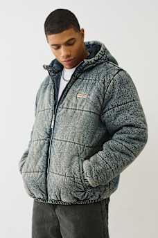 WASHED DENIM HOODED PUFFER JACKET, image 3