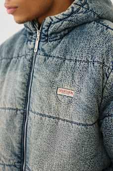 WASHED DENIM HOODED PUFFER JACKET, image 4