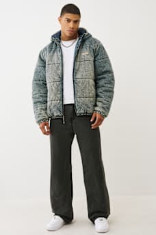 WASHED DENIM HOODED PUFFER JACKET, image 5