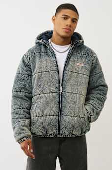WASHED DENIM HOODED PUFFER JACKET, image 6
