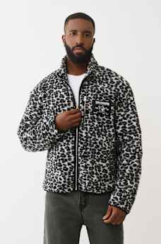 LEOPARD MOCKNECK SHERPA JACKET, image 1