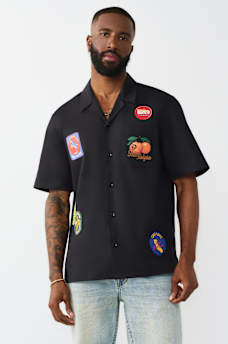 CAMISA BORDADA DE SARGA CON CUELLO DE CAMPANA, image 1