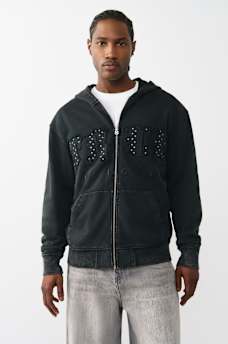 STUDDED LOGO ZIP HOODIE, image 2