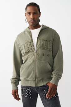 STUDDED LOGO ZIP HOODIE, image 2