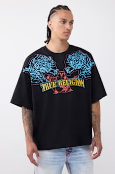 T-SHIRT &Eacute;PAIS SURDIMENSIONN&Eacute; AVEC LOGO DE TIGRE
