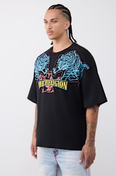 T-SHIRT &Eacute;PAIS SURDIMENSIONN&Eacute; AVEC LOGO DE TIGRE