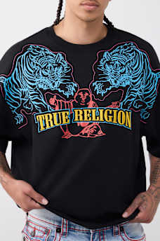 T-SHIRT &Eacute;PAIS SURDIMENSIONN&Eacute; AVEC LOGO DE TIGRE