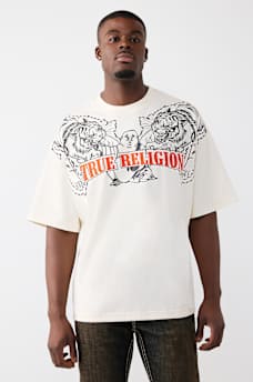 T-SHIRT &Eacute;PAIS SURDIMENSIONN&Eacute; AVEC LOGO DE TIGRE
