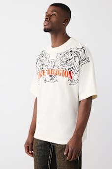 T-SHIRT &Eacute;PAIS SURDIMENSIONN&Eacute; AVEC LOGO DE TIGRE