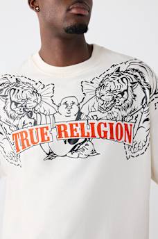T-SHIRT &Eacute;PAIS SURDIMENSIONN&Eacute; AVEC LOGO DE TIGRE
