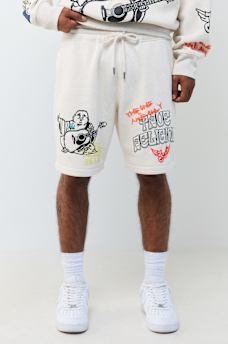 SHORT EN MOLLETON AVEC LOGOS DESSIN&Eacute;S