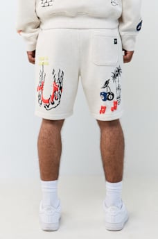 SHORT EN MOLLETON AVEC LOGOS DESSIN&Eacute;S