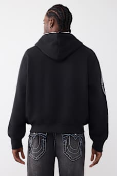 SUDADERA CON CAPUCHA Y CIERRE RELAJADA CON TEXTO Y DIAMANTES DE IMITACI&Oacute;N, image 2