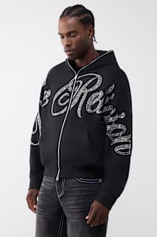 SUDADERA CON CAPUCHA Y CIERRE RELAJADA CON TEXTO Y DIAMANTES DE IMITACI&Oacute;N, image 3