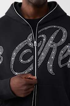 SUDADERA CON CAPUCHA Y CIERRE RELAJADA CON TEXTO Y DIAMANTES DE IMITACI&Oacute;N, image 4