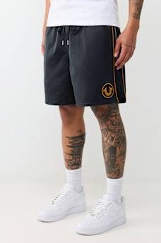 MESH BLOCK SATIN SHORT