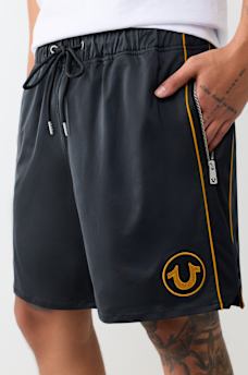 MESH BLOCK SATIN SHORT
