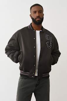 RHINESTONE SATIN RETRO BOMBER JACKET, image 2