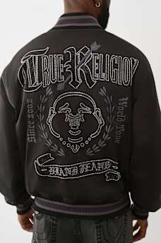 RHINESTONE SATIN RETRO BOMBER JACKET, image 1