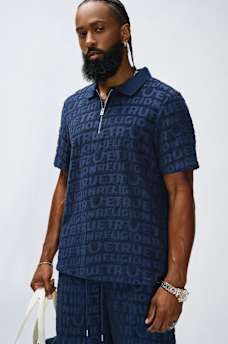 LOGO TERRY KNIT ZIP POLO SHIRT, image 1