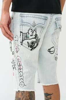 ROCCO BIG T DOODLE FRAYED HEM FLAP SHORT