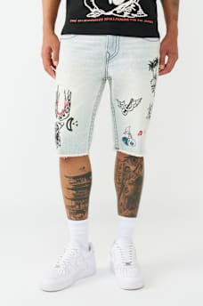 ROCCO BIG T DOODLE FRAYED HEM FLAP SHORT