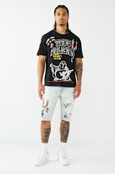 ROCCO BIG T DOODLE FRAYED HEM FLAP SHORT
