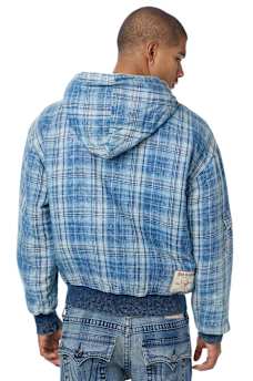 HOODED INDIGO PLAID JACKET