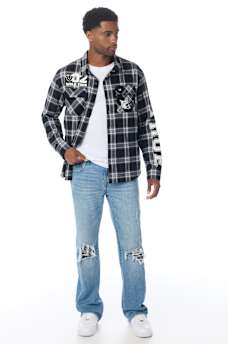 BILLY PLAID BACKING FLAP BOOTCUT JEAN 34"