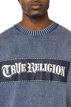 DENIM APPLIQU&Eacute; WASHED SWEATER