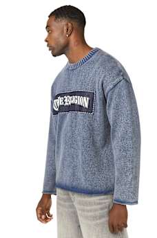 DENIM APPLIQU&Eacute; WASHED SWEATER