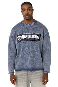DENIM APPLIQU&Eacute; WASHED SWEATER