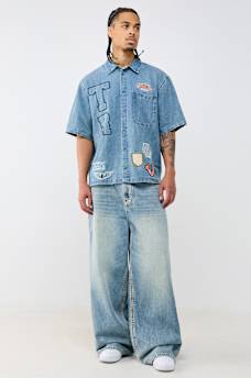 DENIM LOGO PATCHWORK SHIRT