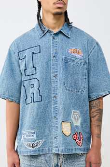 DENIM LOGO PATCHWORK SHIRT